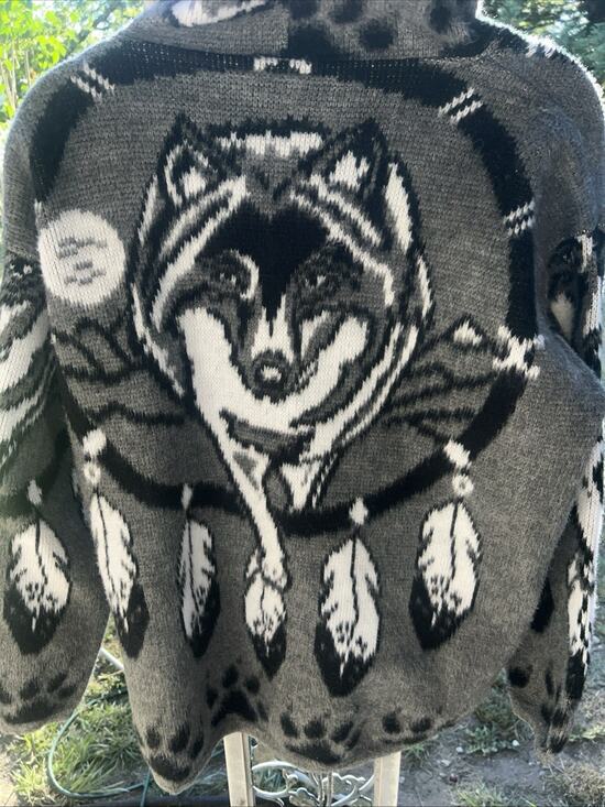 Unbranded Other - Vintage Wool Hoodie Graphic Full Zip Ecuador Sweater Men's L Native feathers